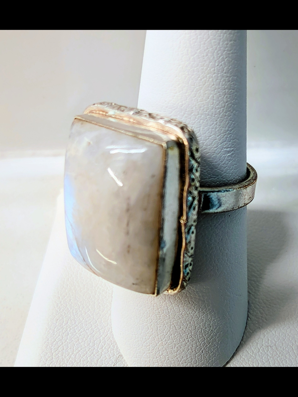 Sterling Silver 925 Statement Ring with Moonstone Cabochon Size 8